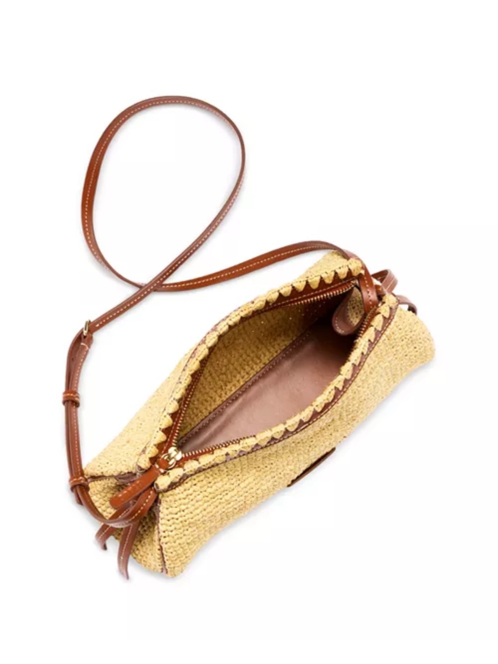 STAUD Lena Raffia and Leather Clutch Bag Natural Tan NWT - Picture 2 of 11